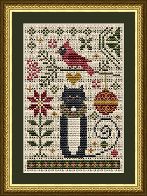 Cat And Cardinal Christmas Cross-Stitch Pattern