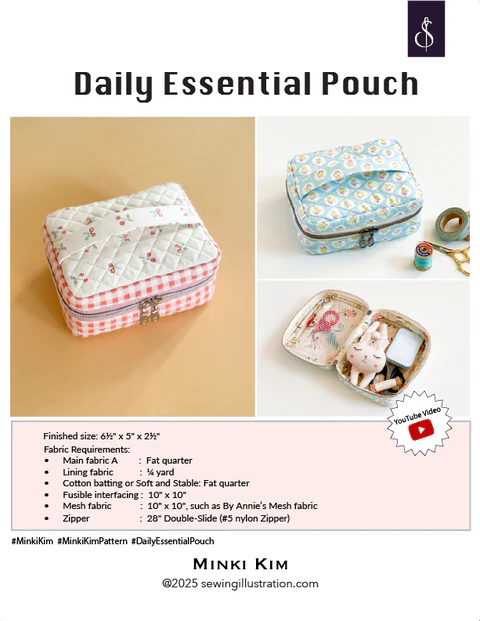 Daily Essential Pouch Pattern by Minki Kim Sewing Illustration