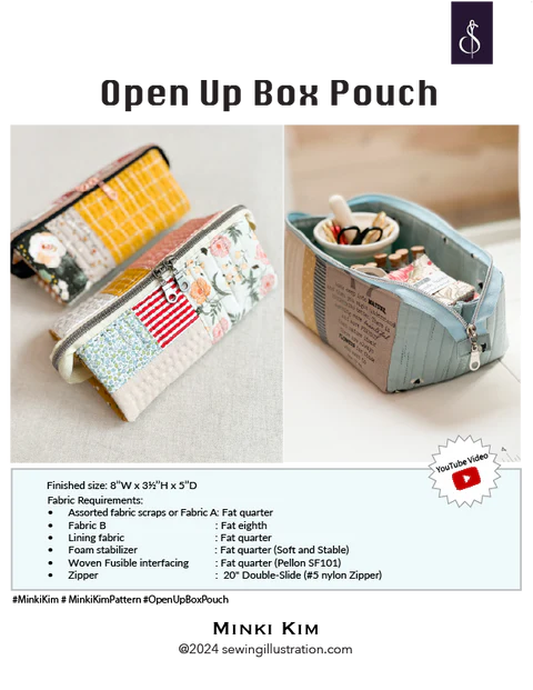 Open Up Box Pouch Pattern by Minki Kim Sewing Illustration
