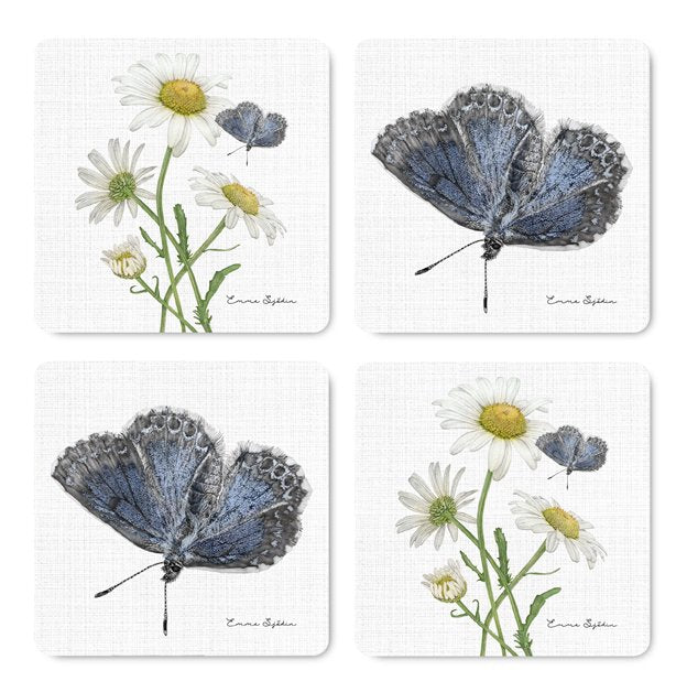 Emma Sjodin: 4 Piece Coasters ,Daisies/Butterfly