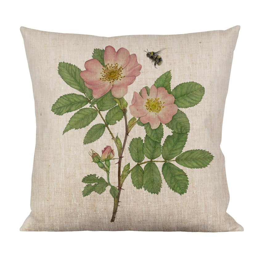 Emma Sjodin: Linen Cushion Cover, Wild Rose and Bumblebee