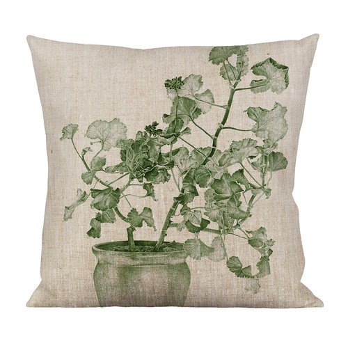 Emma Sjodin: Linen Cushion Cover, Green/Blue Geranium