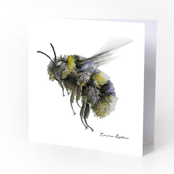 Watercolor greeting card featuring a detailed bumblebee illustration, perfect for nature lovers.