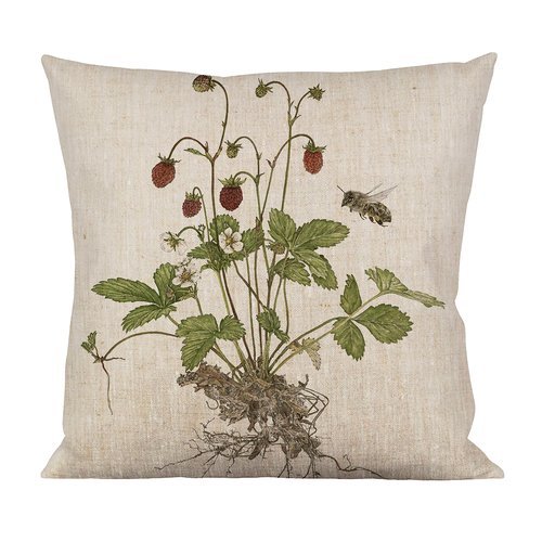 Emma Sjodin: Linen Cushion Cover, Woodland Strawberries and Honey bee