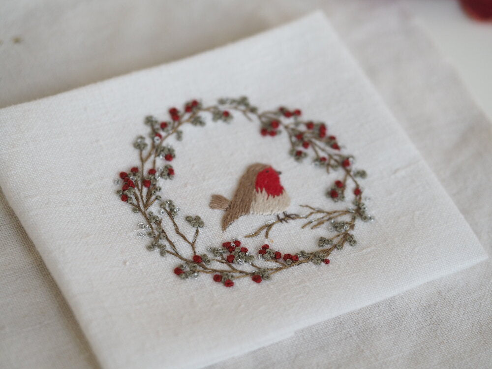 The Stitchery Embroidery Mini Kit: Robin Wreath