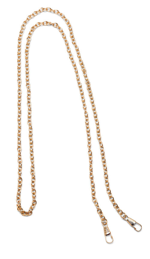 Elegant gold chain, multi-purpose, durable metal with clips for secure attachment.